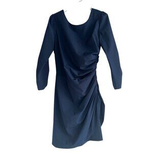 Arc & Co Womens Long Sleeve Mini Dress Sz L Navy Blue Open Back Ruched